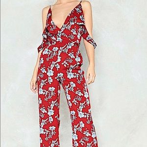 NWT Nasty Gal Floral Cold Shoulder Jumpsuit